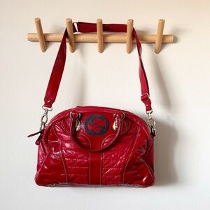 GUCCI Britt GG Red Leather Bowler Bag